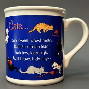 Hallmark Mug Mates 1987, Cats White & Blue Mug/Cup Poem Korea VINTAGE